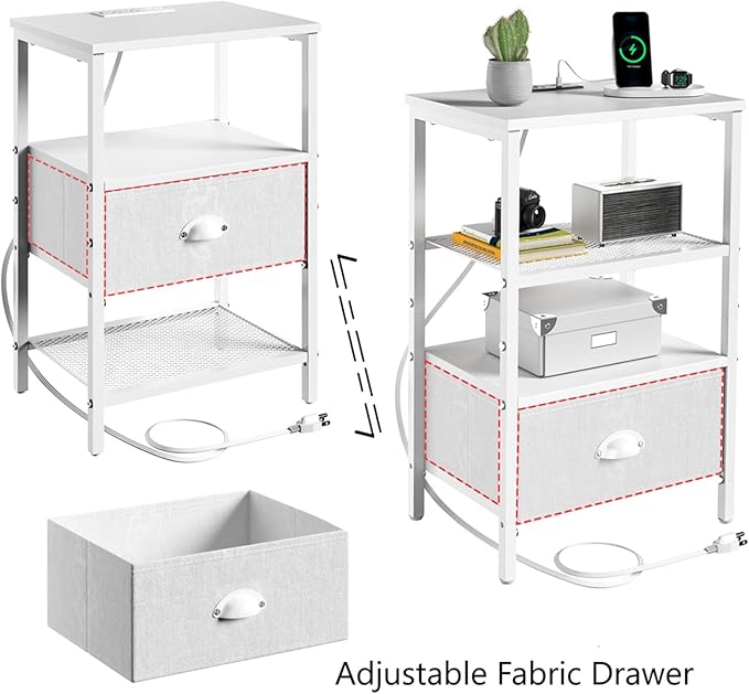 Sthmec Nightstands with Charging Station, LED Bedside Tables with Charging - Image 7