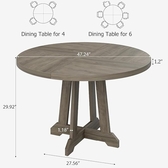 GarveeHome Round Dining Table for 4, Kitchen Dining Room Circle Dinner Pedestal - Image 2