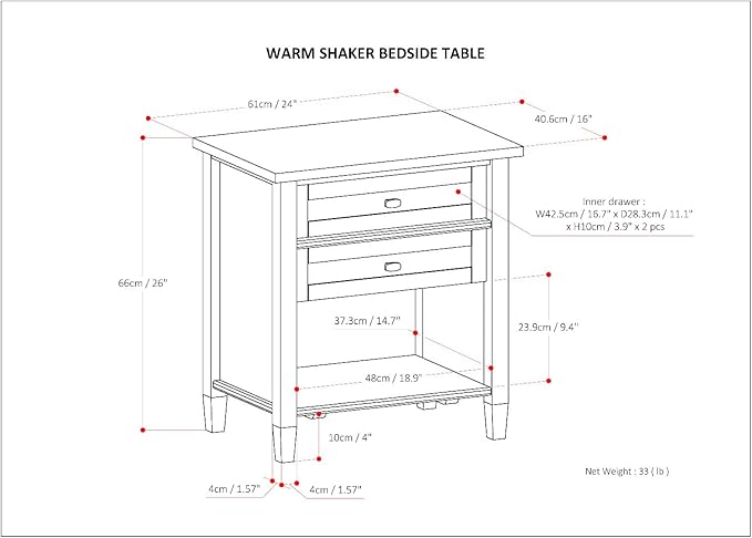 SIMPLIHOME Warm Shaker SOLID WOOD 24 inch Wide Transitional Bedside Nightstand - Image 3