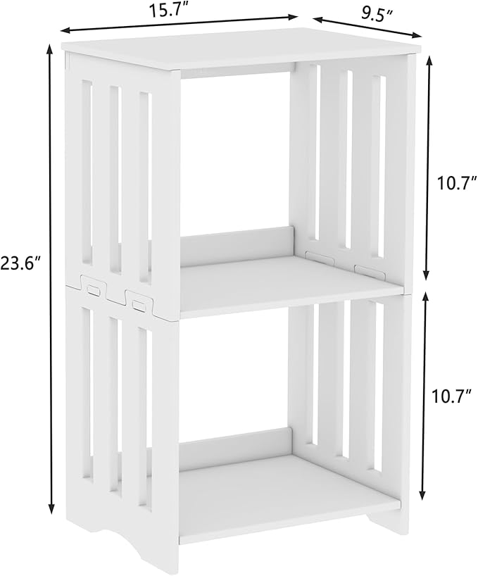 3-Tier End Table Nightstand White, Narrow Side Table - Image 3