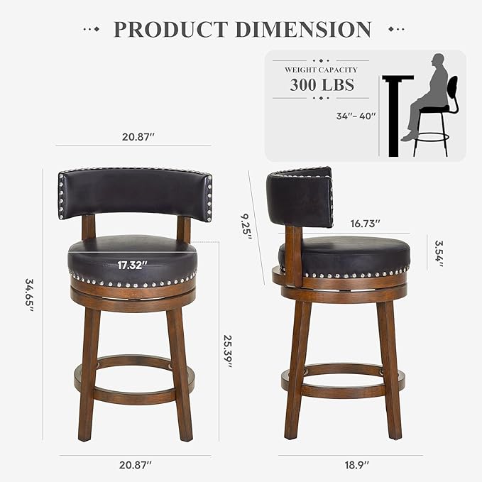 COLAMY Swivel Bar Stools Set of 2, Swivel Counter Height Barstools, 25 Inch - Image 2