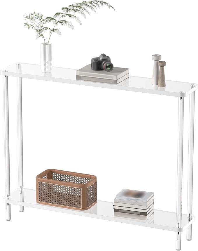 Acrylic Narrow Console Table for Entryway, 7.6" D x 39.4" W x 31.5" H, by CRTERICX