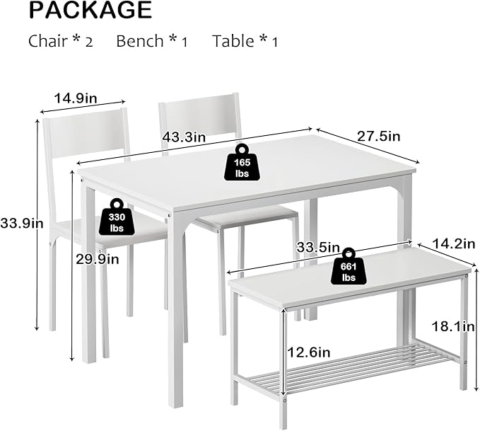 soges 4 Person Dining Table Set, 43.3 inch Kitchen Table Set - Image 3