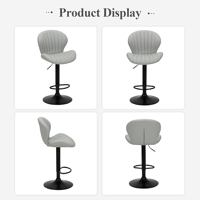 COLAMY Bar Stools Set of 6, Modern Swivel Bar Chairs, Adjustable Faux Leather - Image 7
