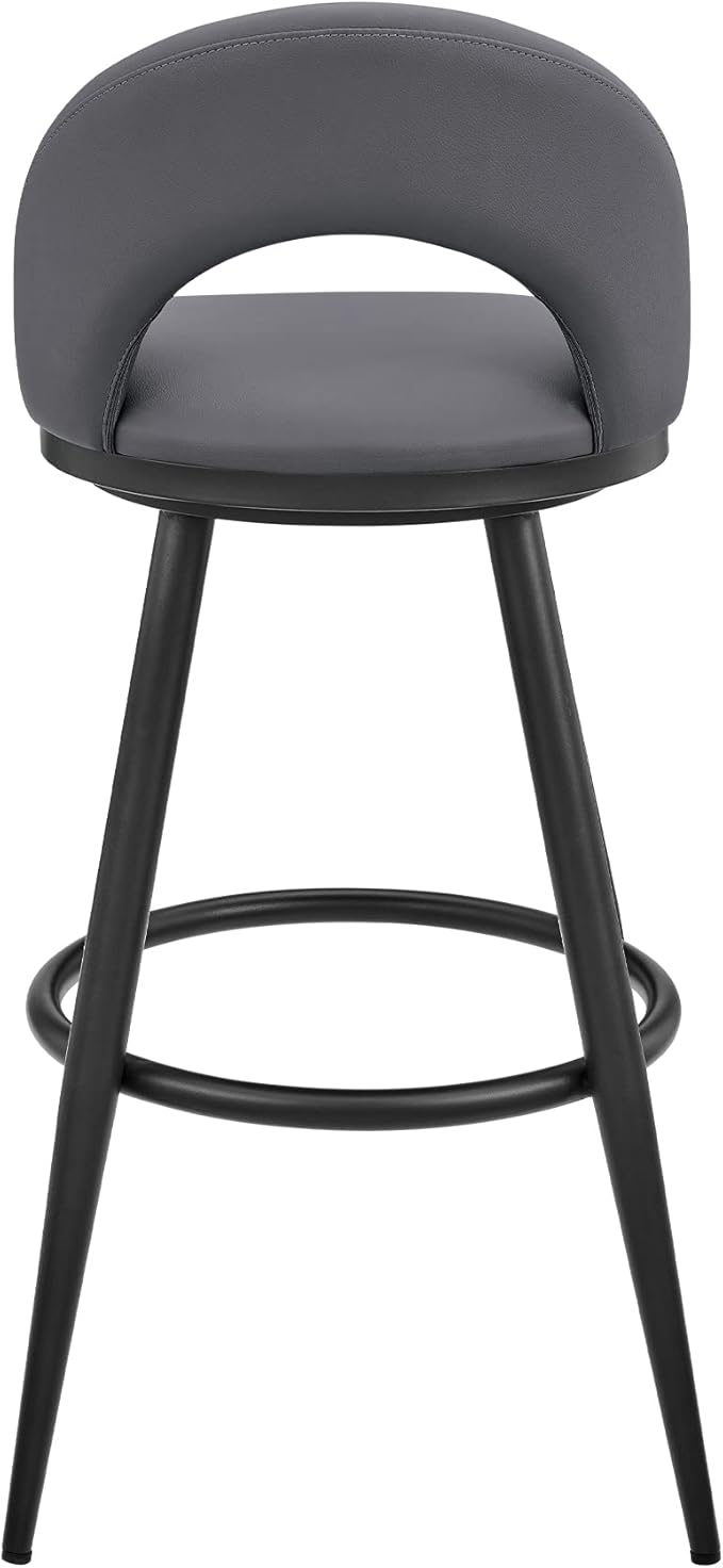 Armen Living Charlotte Swivel Counter Stool in Black Metal and Grey Faux Leather - Image 7