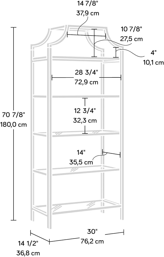 Sauder International Lux Book Shelf 5 Tier Modern Metal Multipurpose Bookcase - Image 3