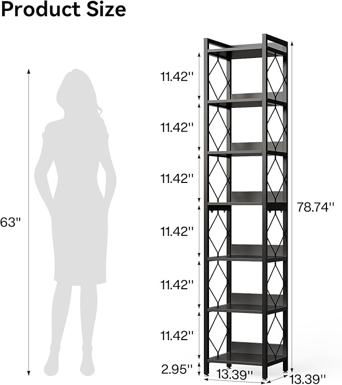 LITTLE TREE Corner Book Shelf, 7-Tier Tall Bookcase, Modern Narrow Standing - Image 3