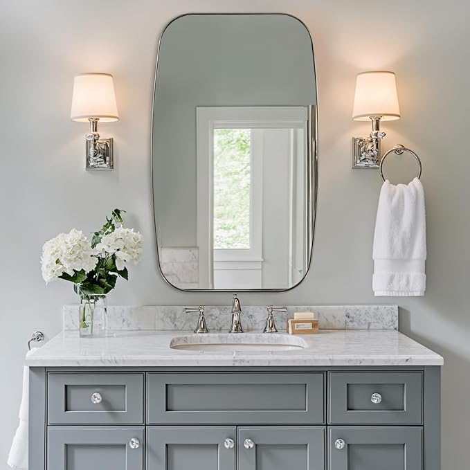 ANDY STAR Brushed Nickel Oblong Mirror, 32x40 Inch Brushed Nickel Oval Mirror - Image 3