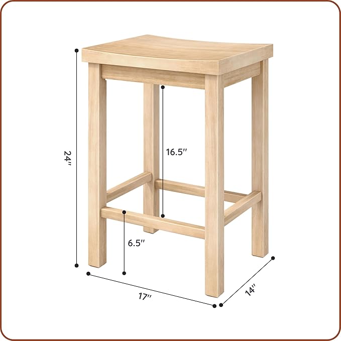 Grain & Grove Smith Collection Solid Wood Counter Height Bar Stool, 24-Inch - Image 2