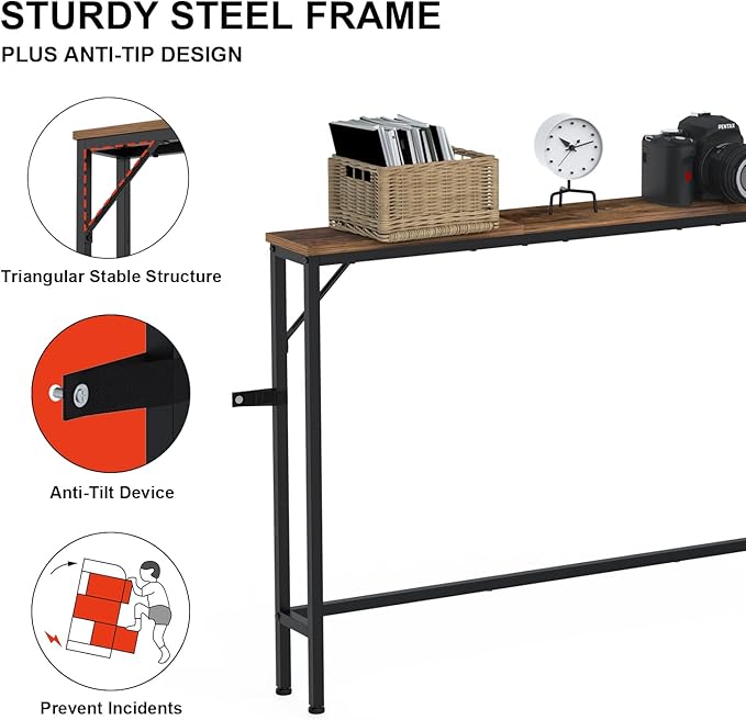Tohomeor Skinny 5.9" Console Table 47.24" Narrow Long Sofa Table - Image 5