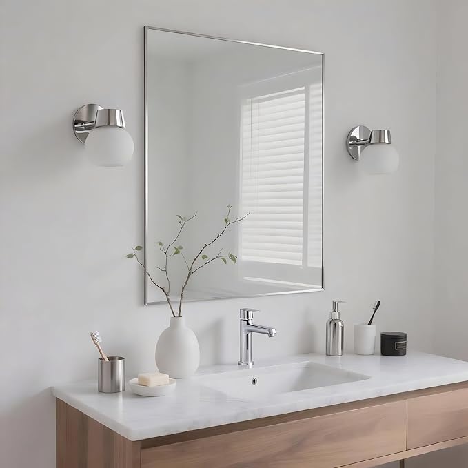 24x32 Inch Nickel Bathroom Mirror by Bonverre