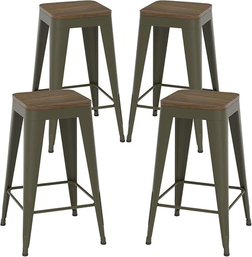 24 inch Backless Bar Stools Set of 4, Indoor Metal Bar Stools by Vinahomar