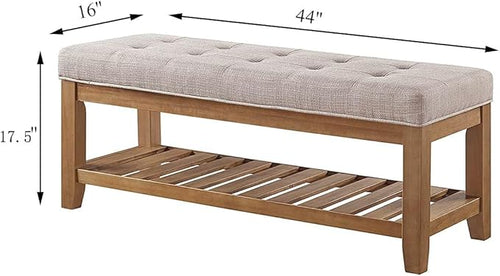 24KF Large Rectangular Upholstered Tufted Linen Fabric Ottoman Bench, Padded - Image 2