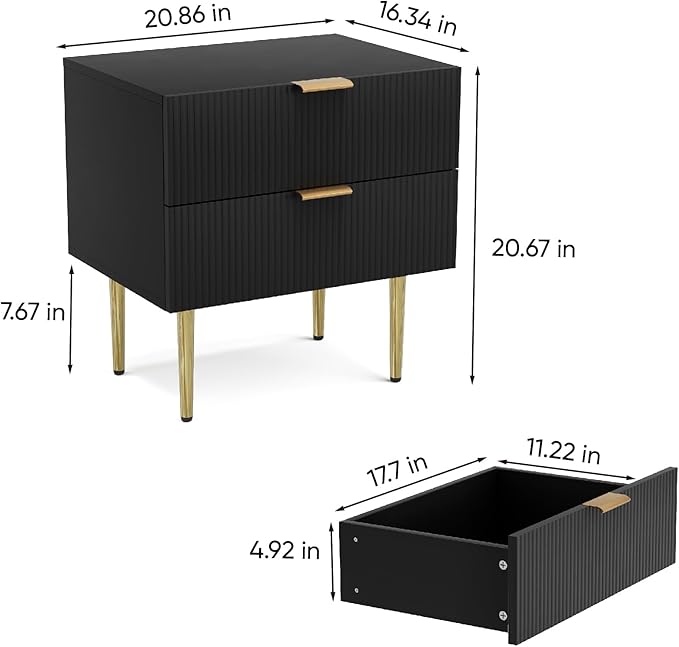 Black Nightstand for Bedroom, Fluted Night Stand, End Table for Living Room - Image 2