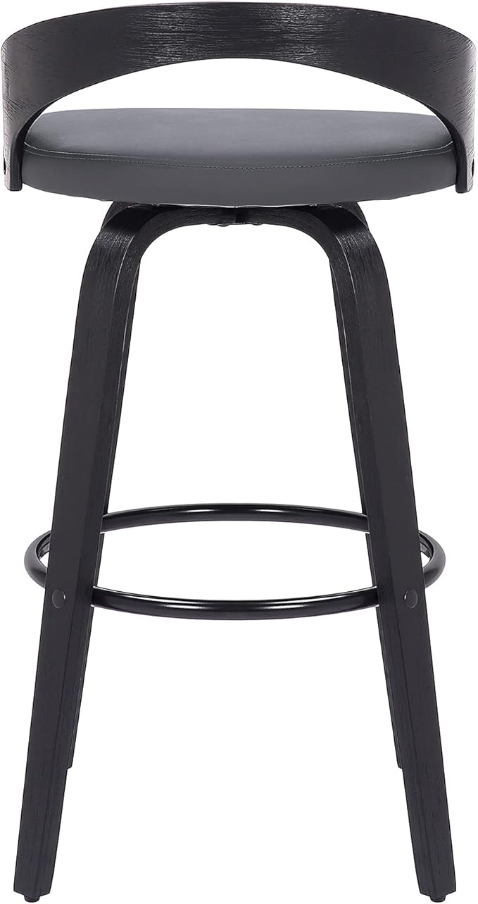 Armen Living Sonia 26" Counter Height Swivel Gray Faux Leather and Black Wood - Image 9