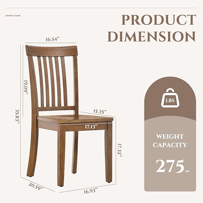 COLAMY Farmhouse Dining Chairs Set of 2, Light Brown Wooden Dining Room Chairs - Image 2