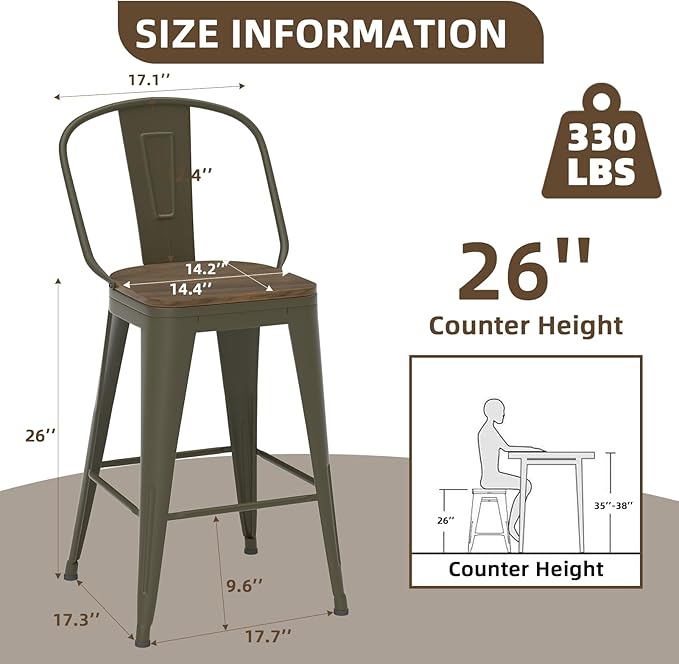 26” Swivel Bar Stools Set of 4, Counter Height Bar Stools Wooden Seat, Metal - Image 2