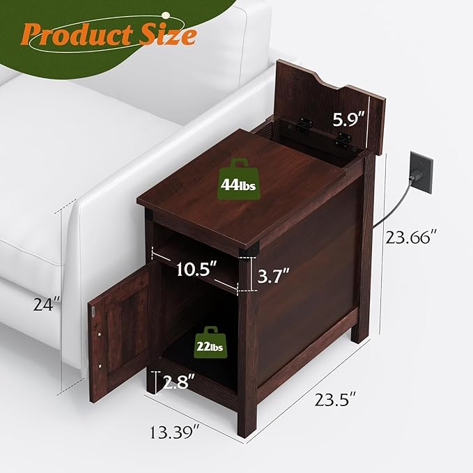 WLIVE End Table with Charging Station, Narrow Side Table - Image 6