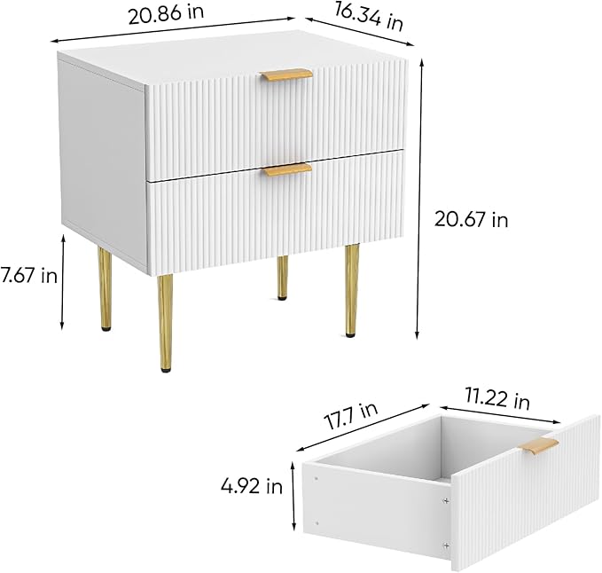 White Nightstand for Bedroom, Fluted Night Stand Set of 2, Mid Century Modern - Image 2