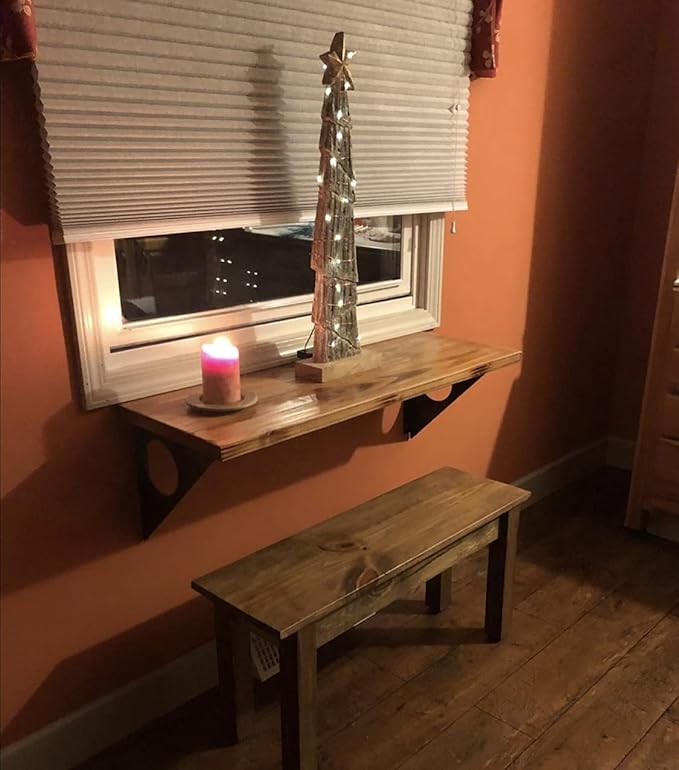 Industrial Rustic Wall-Mounted Drop-Leaf Table, Dining Table Desk, Pine Wood - Image 7