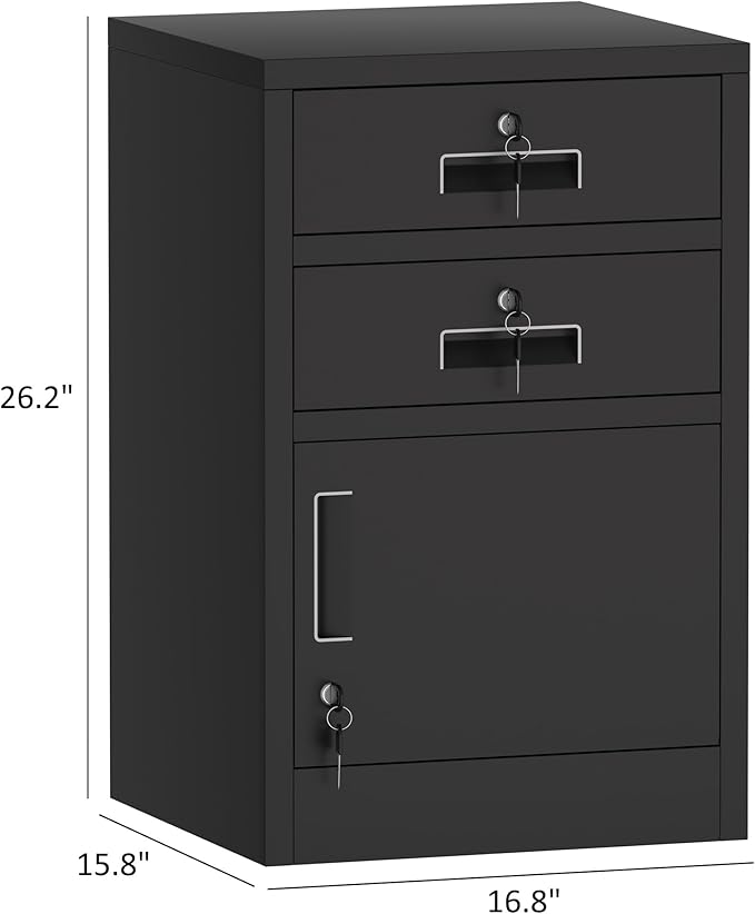 Metal Storage Cabinet with Locking Door and 2 Lockable Drawers - Image 3