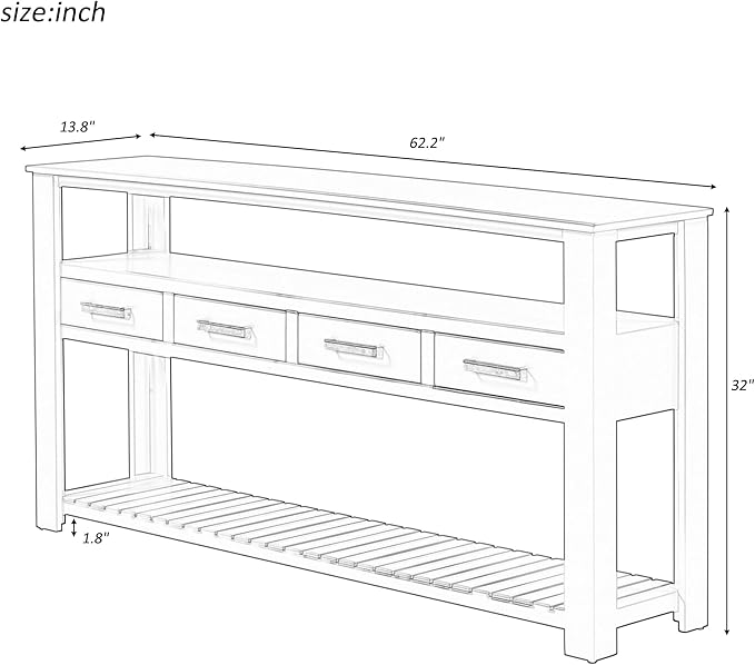 Ball & Cast 62.2“ Contemporary 4 Drawers Console Table, Long Entryway Table - Image 2