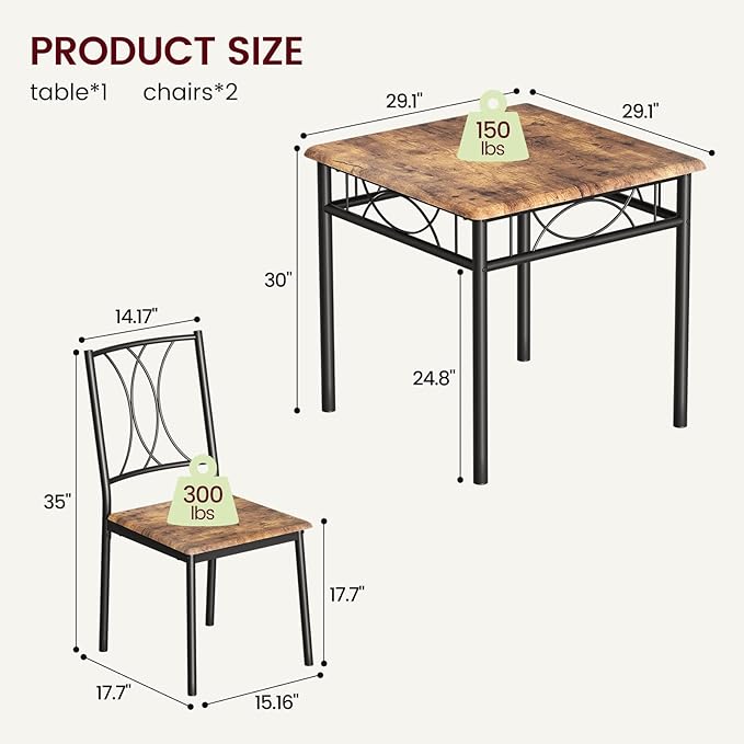 CABIHOME Dining Table Set for 2, 3 Piece Kitchen Table Set for 2, Square - Image 7