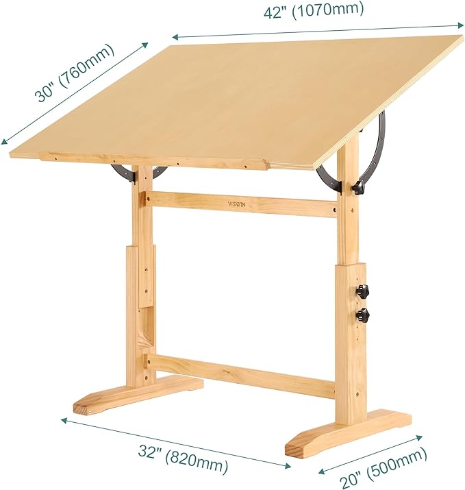 VISWIN Wood Drafting Table for Adults, Solid Pine Wood Artist Desk for Drawing - Image 3