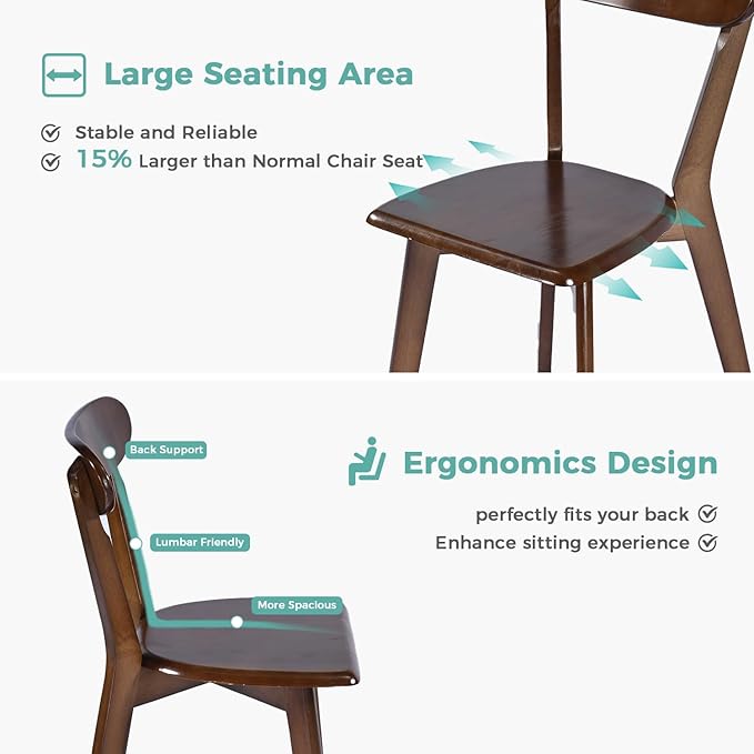 Solid Wood Dining Chairs Set of 2, Mid Century Modern Dining Room Chairs - Image 5