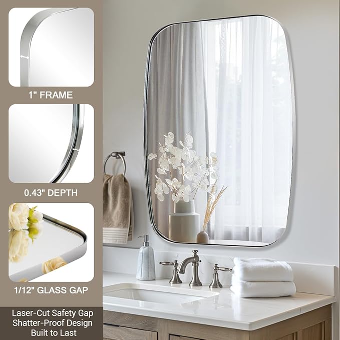 ANDY STAR Polished Chrome Mirror, 24x32 Oblong Bathroom Mirror - Image 6