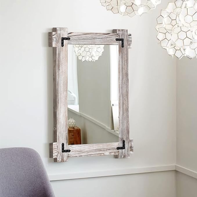 MeMoreCool Rustic Wood Framed Bathroom Mirror, Decorative Farmhouse Vanity - Image 2