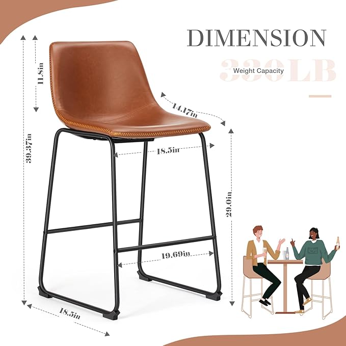 DUMOS 30 Inch Counter Height Bar Stools Set of 4, Modern Faux Leather High - Image 2