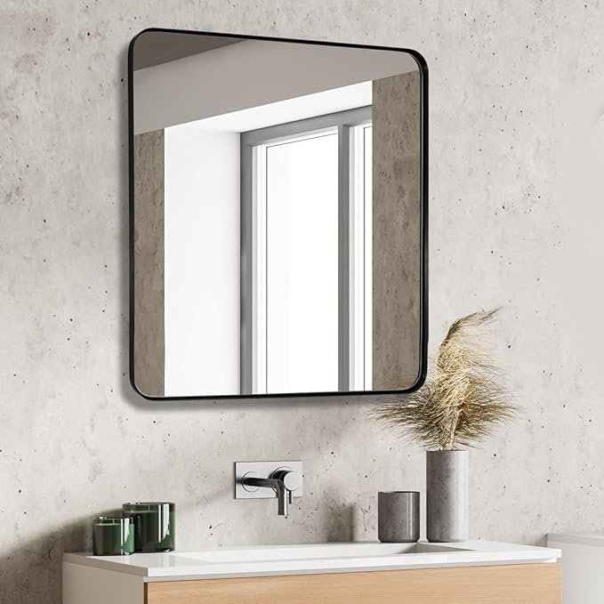 Black Bathroom Mirror 38X38 Inch, Rounded Rectangle Matte Bathroom Vanity Mirror - Image 2