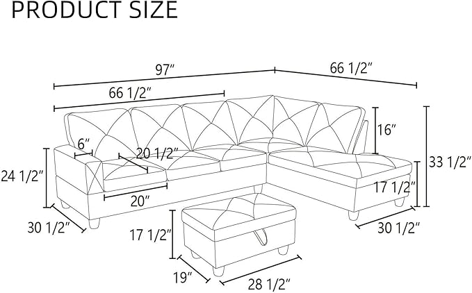 L Shaped Sectional Couches, Modern Modular Sectional Sofa Furniture - Image 2