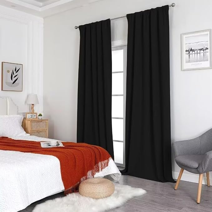 Joydeco Natural Linen Curtains 90 inch Length 2 Panels Set Burg 100% Blackout - Image 8
