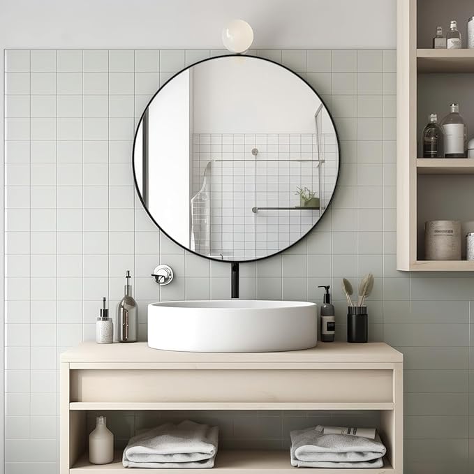 ANDY STAR Round Wall Mirror, Modern Metal Frame Bathroom Vanity Mirror - Image 3