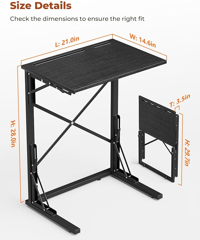 21''Wx28''H Folding TV Tray Set of 2, Small Foldable C-Shaped Tray Table - Image 3