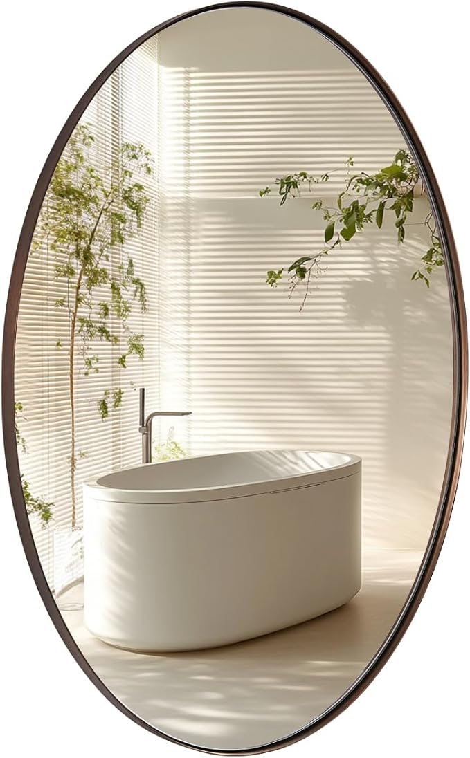 ANDY STAR Bronze Bathroom Mirror, 24x32 Inch Brushed Bronze Oval Mirror by ANDYSTAR