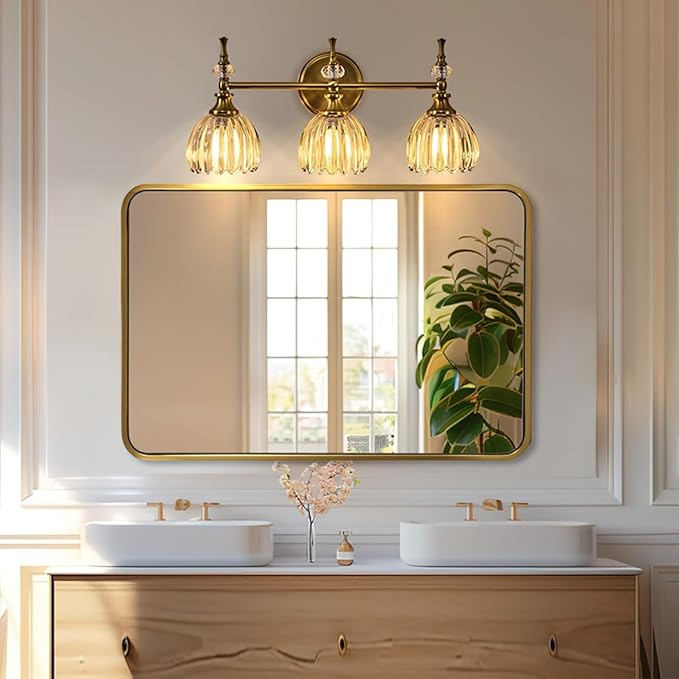 ANDY STAR 48x32 Inch Gold Bathroom Mirror, Brushed Gold Mirrors by ANDYSTAR