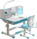 Kids Study Table and Chair Set Blue Height Adjustable Child's School Study by SMIXLVY