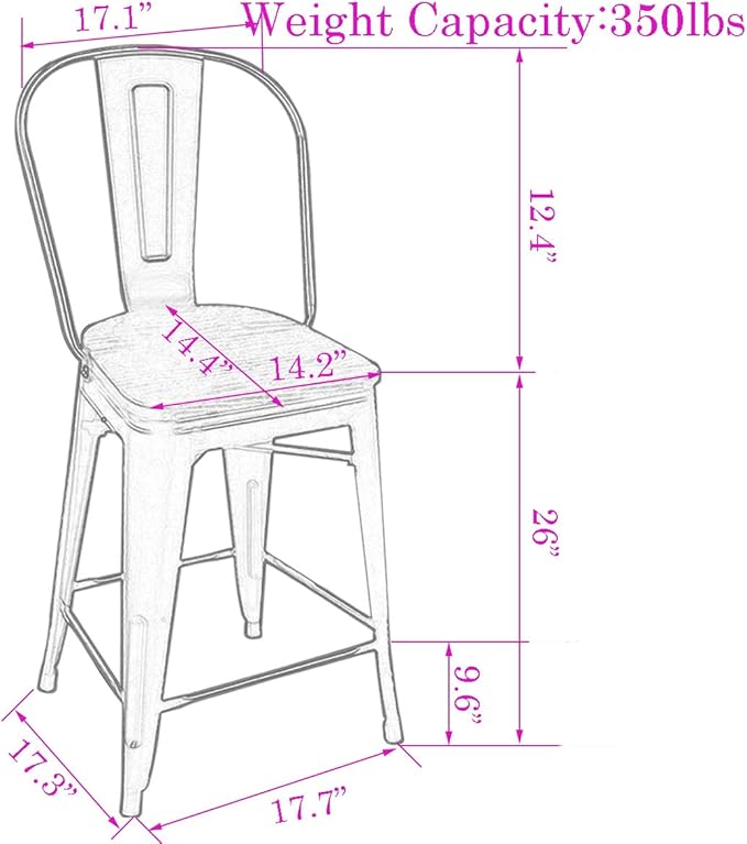 Changjie Furniture 26 Inches Metal Barstools Set of 4 Counter Height Bar Stools - Image 2