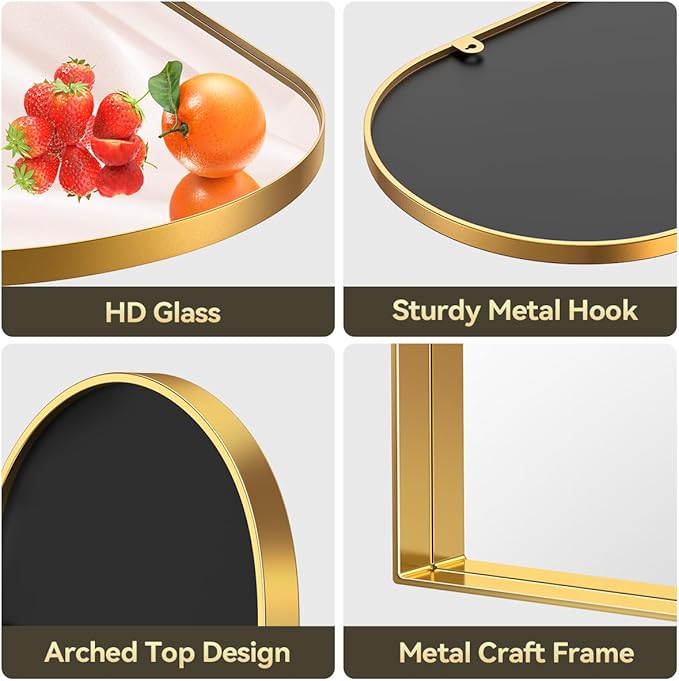 Brightify Arched Mirror, Arched Wall Mirror, 32 x 40 Inch Gold Arch Mirror - Image 6