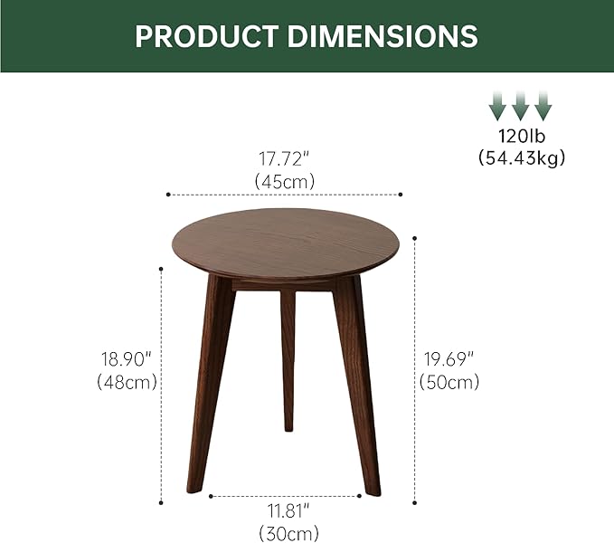 100% Solid Oak Round Side Table Set of 2, Small Bedside Table - Image 3
