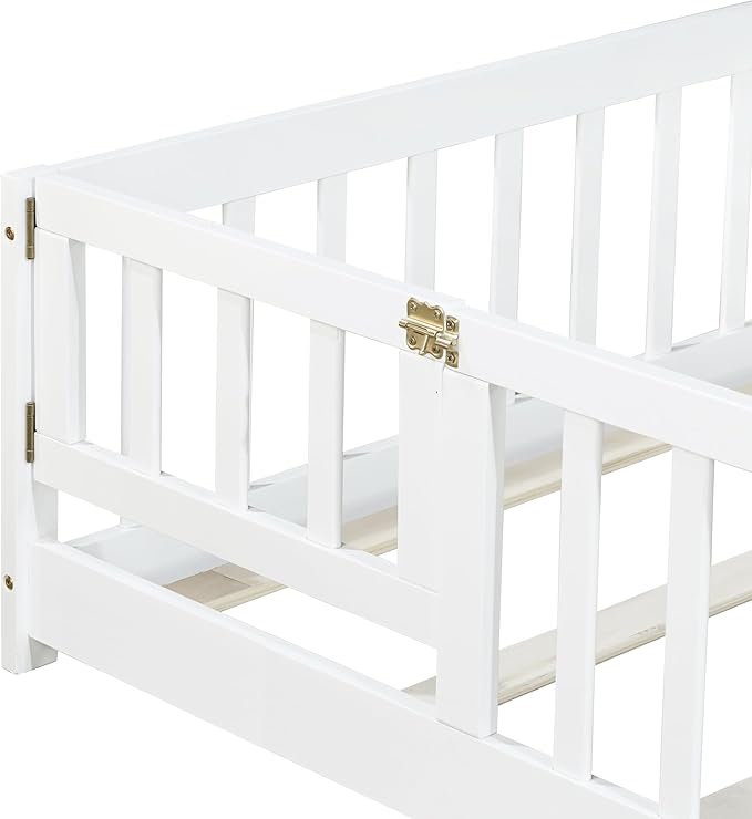 Twin Floor Bed with Slats and Center Support Bar, Wood Montessori Floor Bed - Image 3