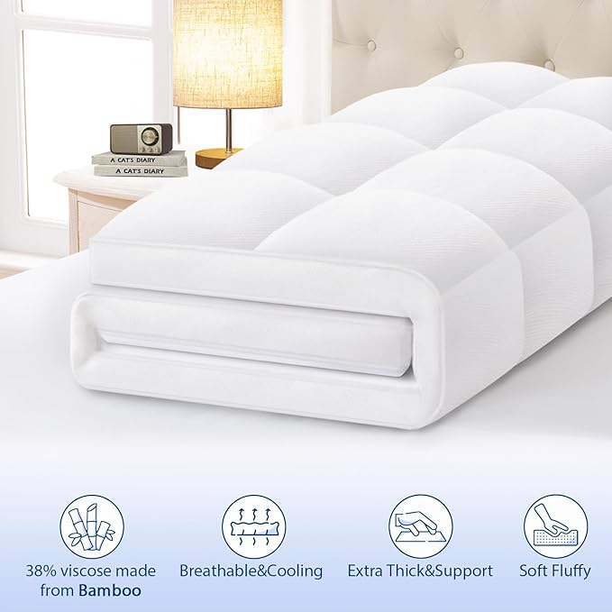 ELEMUSE Full Cooling Bamboo Viscose Mattress Topper - Image 2