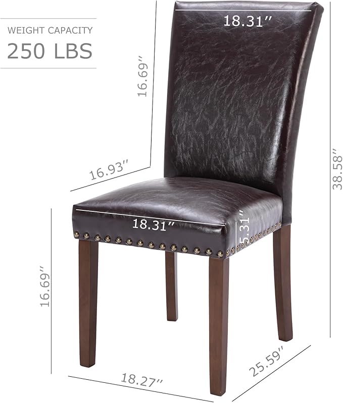 COLAMY Upholstered Parsons Dining Chairs Set of 2, PU Leather Dining Room - Image 3
