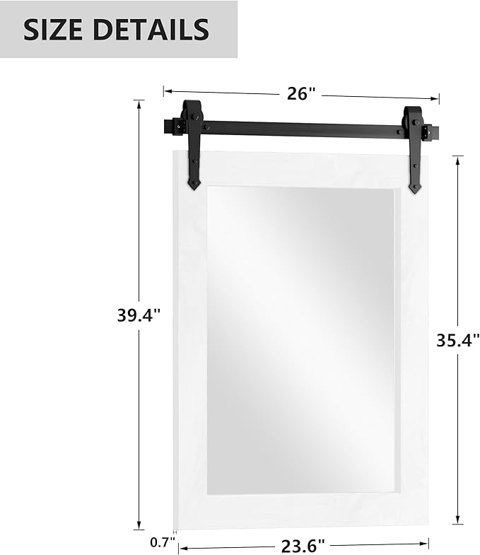 Bathroom Mirror for Over Sink 26”x40” Farmhouse Barn Door Mirror Rustic Wood - Image 2