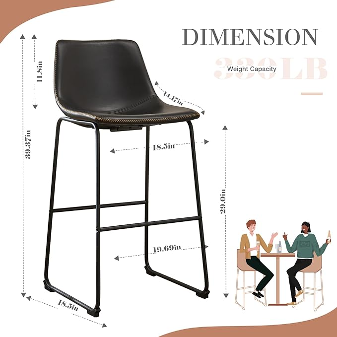 DUMOS 30 Inch Counter Height Bar Stools Set of 2, Modern Faux Leather High - Image 3