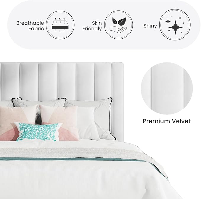 SHA CERLIN King Bed Frame/Velvet Upholstered Platform Bed Frame - Image 6