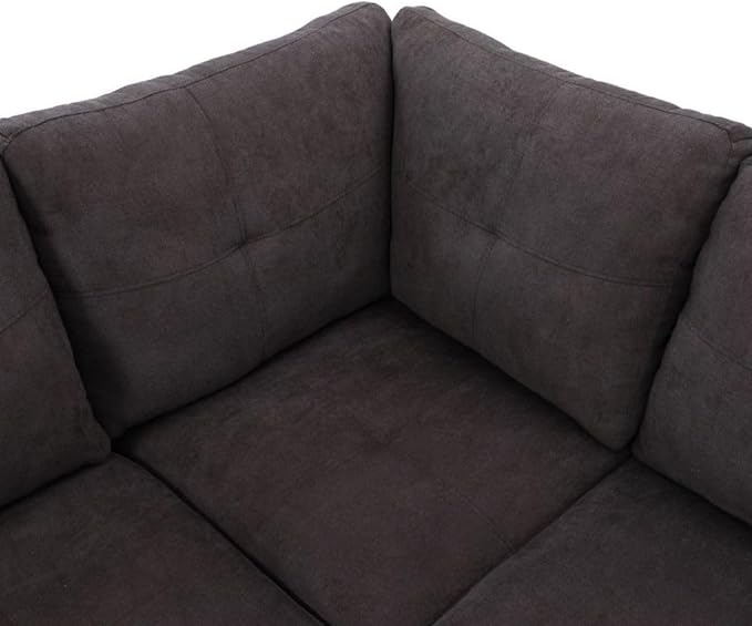 Dark Brown L-Shaped 3-Piece Flannel Sofa - Image 6